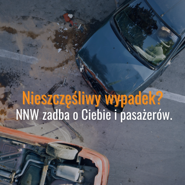 Wypadek samochodowy z uszkodzonym pojazdem – grafika do ubezpieczenia NNW kierowcy i pasażerów